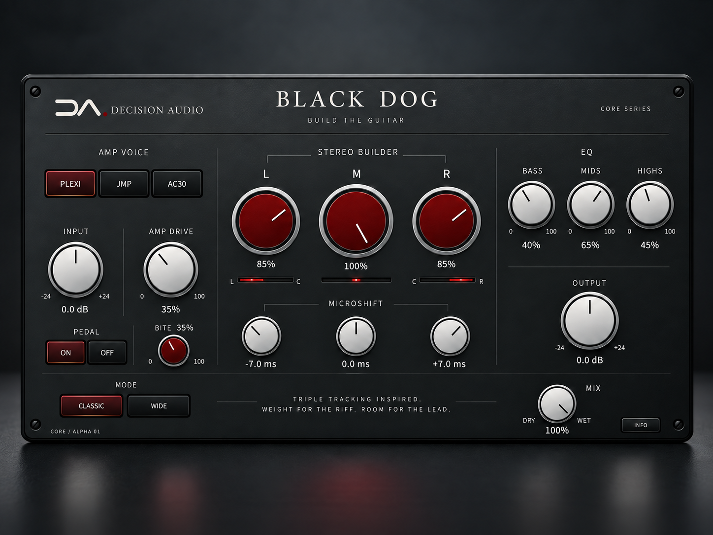 Black Dog design preview with separate pedal Bite and Amp Drive controls